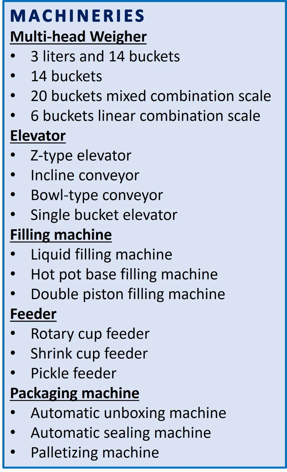 Machineries Equipment